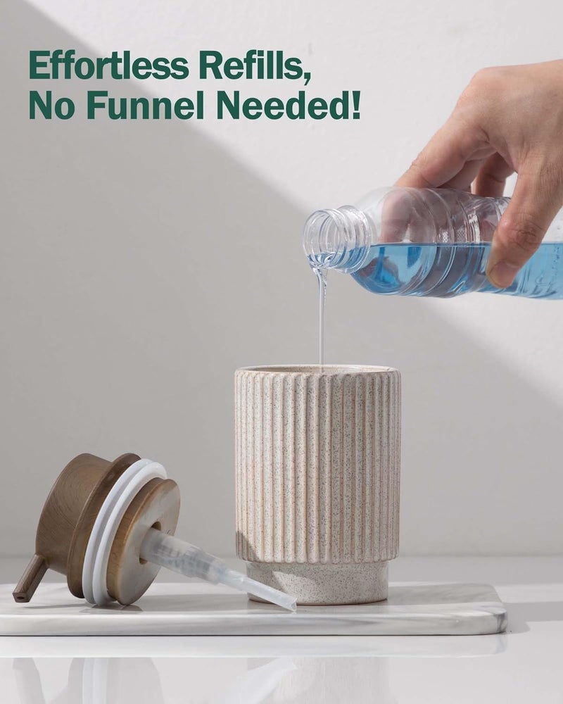 FE FUN ELEMENTS Fun Elements Ceramic Soap Dispenser, Wood Grain Plastic Soap Dispenser, 10oz Refillable Bottle for Liquid Soap - Kitchen, Sink, Bathroom - Image 5